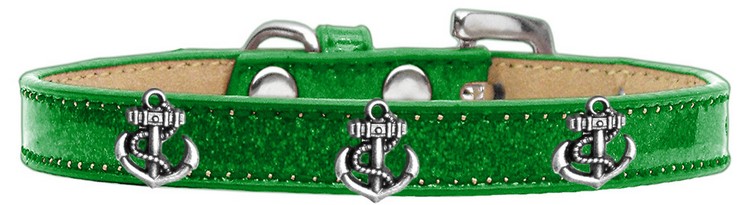 Silver Anchor Widget Dog Collar Emerald Green Ice Cream Size 20